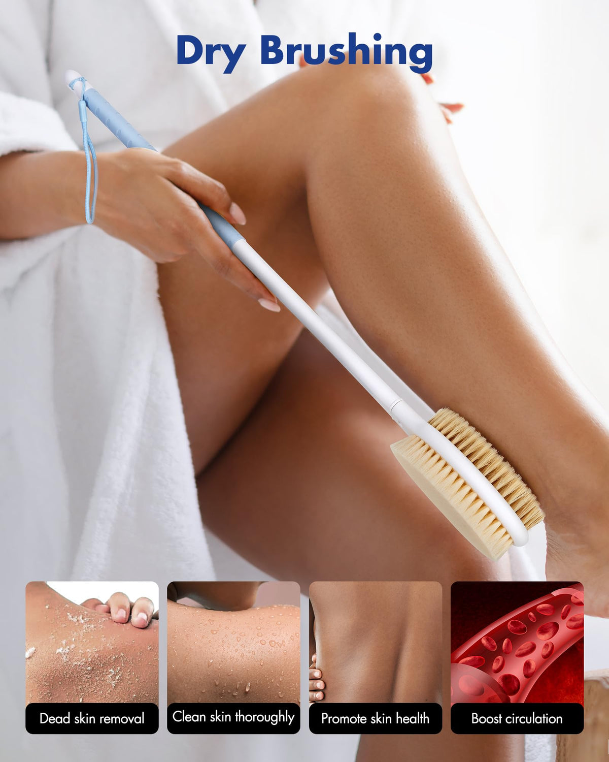 Rafow Back Scrubber Body Shower Brush with hanging rope for storage