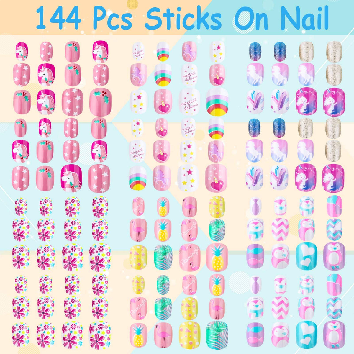 Rainbow sky themed false nails for girls by Thrilez