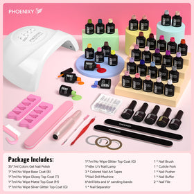 Range of colours in Phoenixy gel nail polish kit