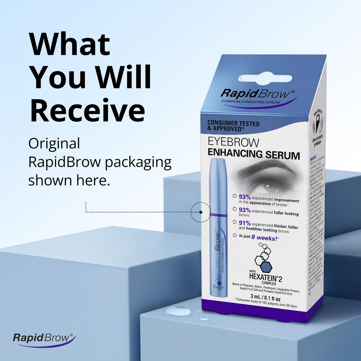 RapidBrow Eyebrow Serum 3mL bottle with brush