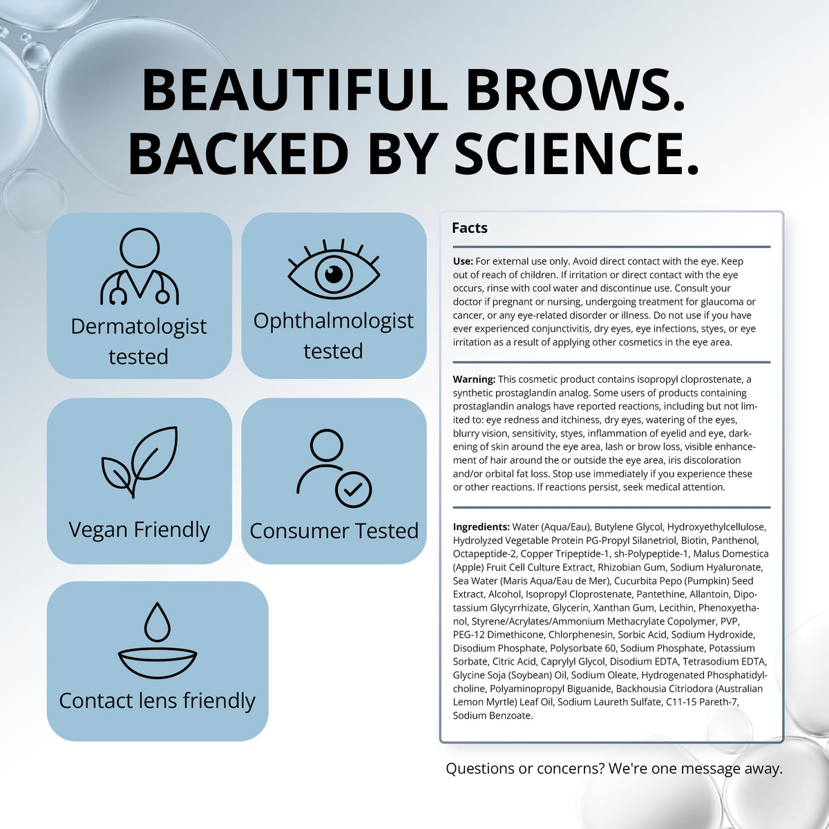 RapidBrow Eyebrow Serum with ingredients list