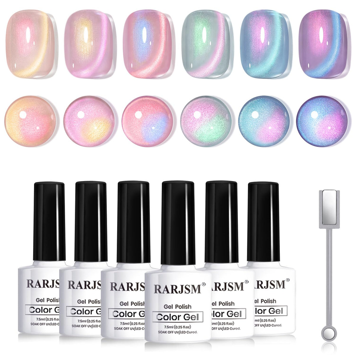 RARJSM Aurora Cat Eye Gel Nail Polish Set 6pcs in packaging