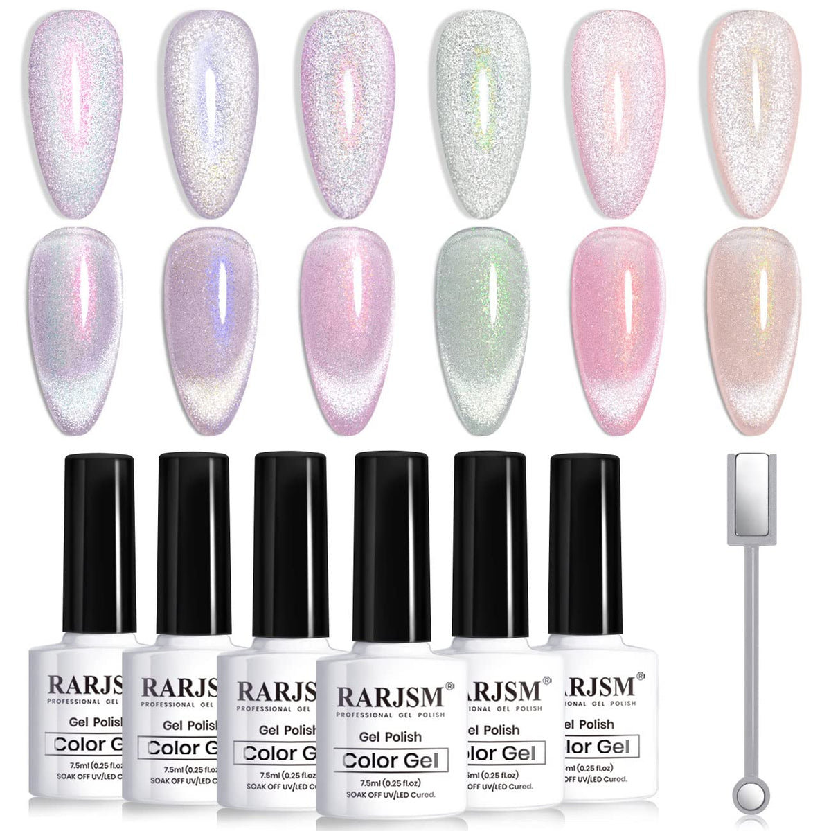 RARJSM Aurora Cat Eye Gel Nail Polish Set with 6 bottles