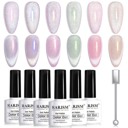 RARJSM Aurora Cat Eye Gel Nail Polish Set with 6 bottles