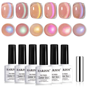 RARJSM Aurora Glitter Cat Eye Gel Nail Polish Set 6 bottles front view