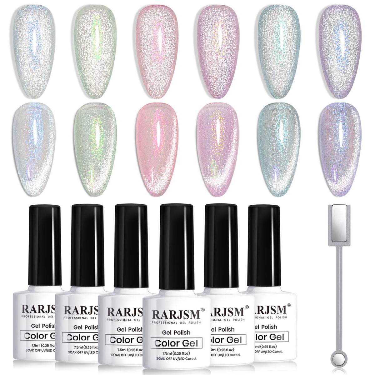 RARJSM Aurora Mermaid Cat Eye Gel Nail Polish Set with 6 colours