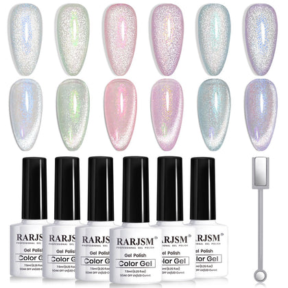 RARJSM Aurora Mermaid Cat Eye Gel Nail Polish Set with 6 colours