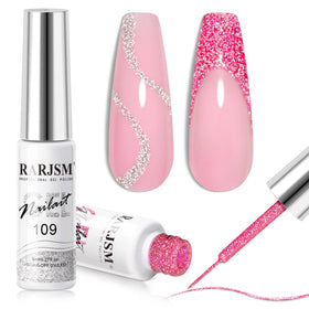 RARJSM Gel Liner Nail Art Set 2PCS with silver and hot pink glitter