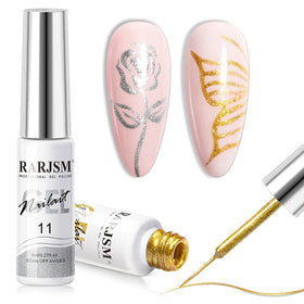 RARJSM Gel Liner Nail Art Set with silver and gold glitter bottles