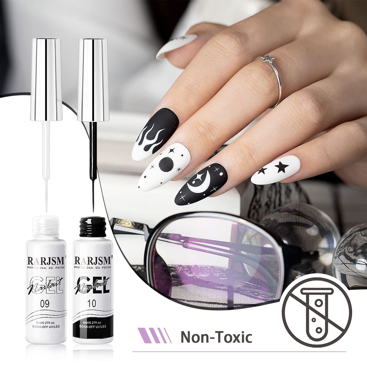 RARJSM Nail Art Gel Set 2Pcs white bottle with thin brush