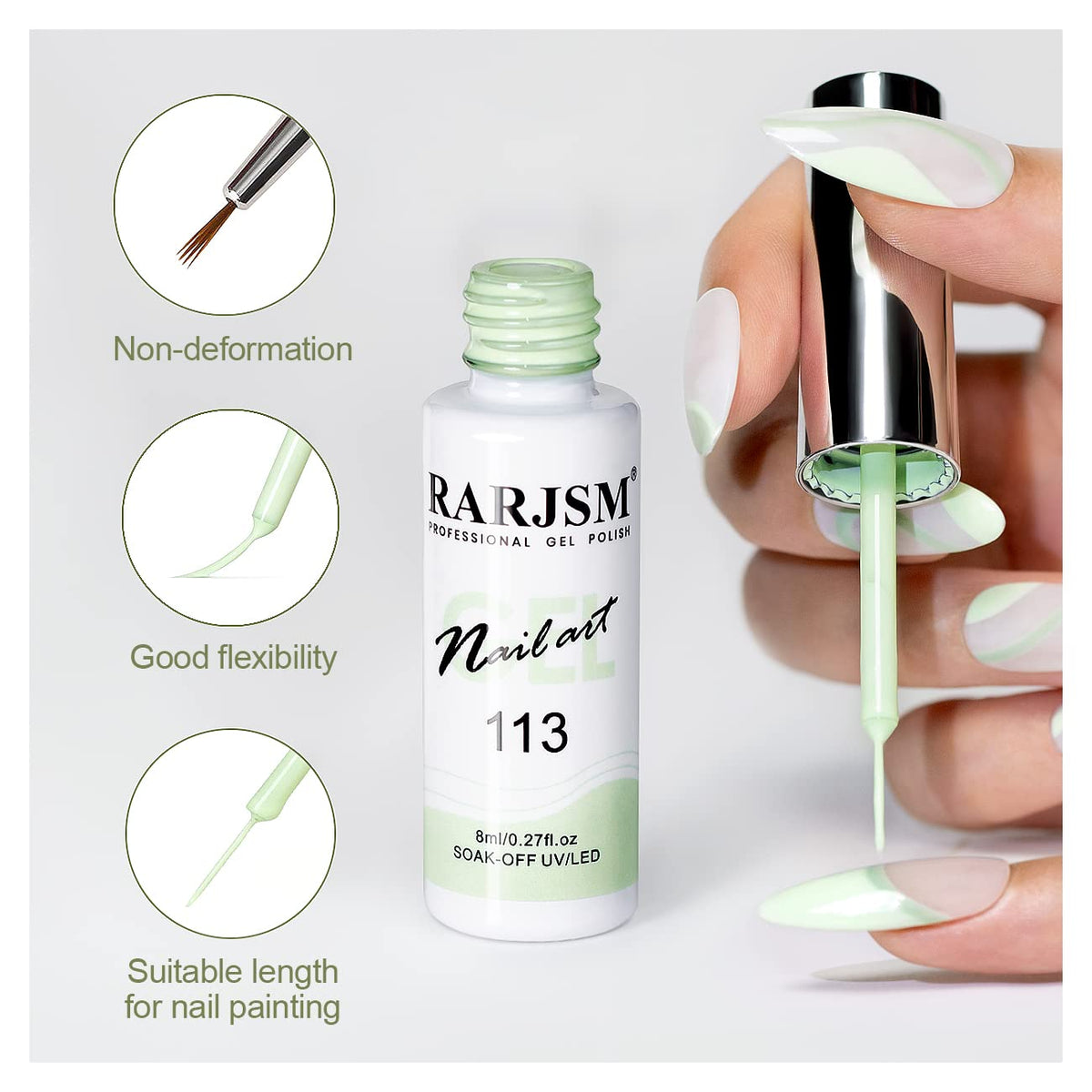 RARJSM Nail Art Liner Gel Polish pastel green application