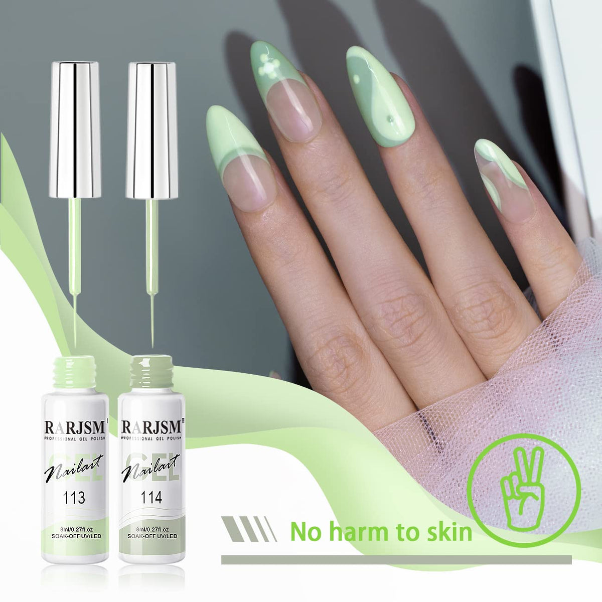 RARJSM Nail Art Liner Gel Polish pastel green bottle side view