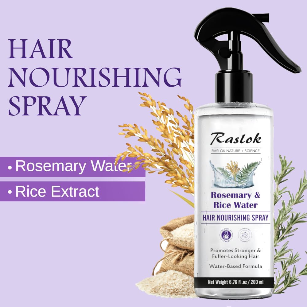 Raslok Rosemary & Rice Water Hair Spray lifestyle use on hair