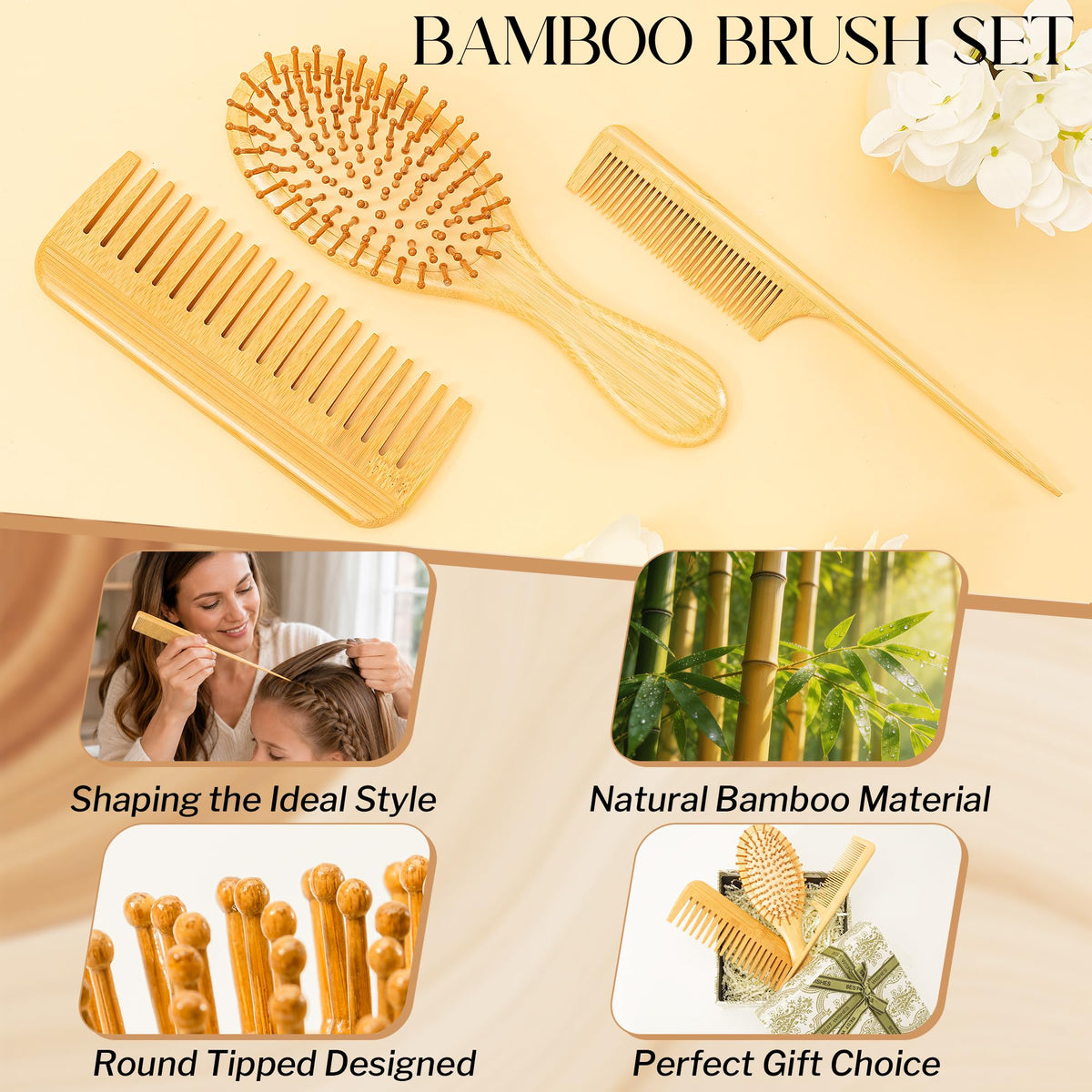 Rat tail comb from GAINWELL bamboo hair brush set