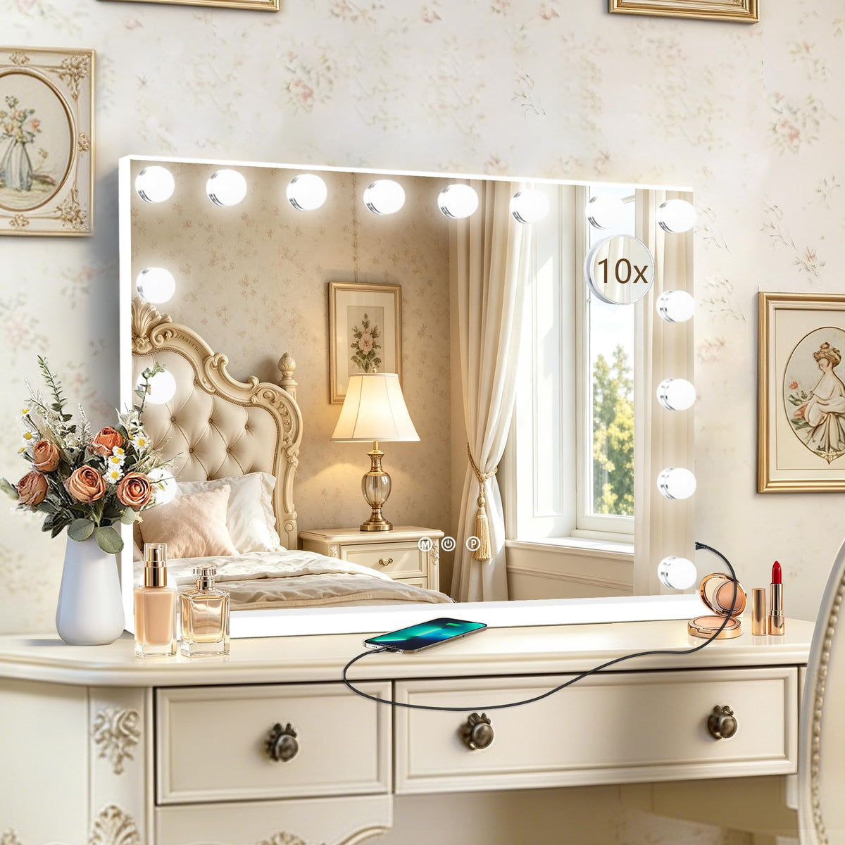 Ratsamee 26" x 20" Hollywood Vanity Mirror front view with lights