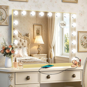 Ratsamee Gold Hollywood Vanity Mirror front view with lights