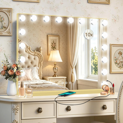 Ratsamee Gold Hollywood Vanity Mirror front view with lights