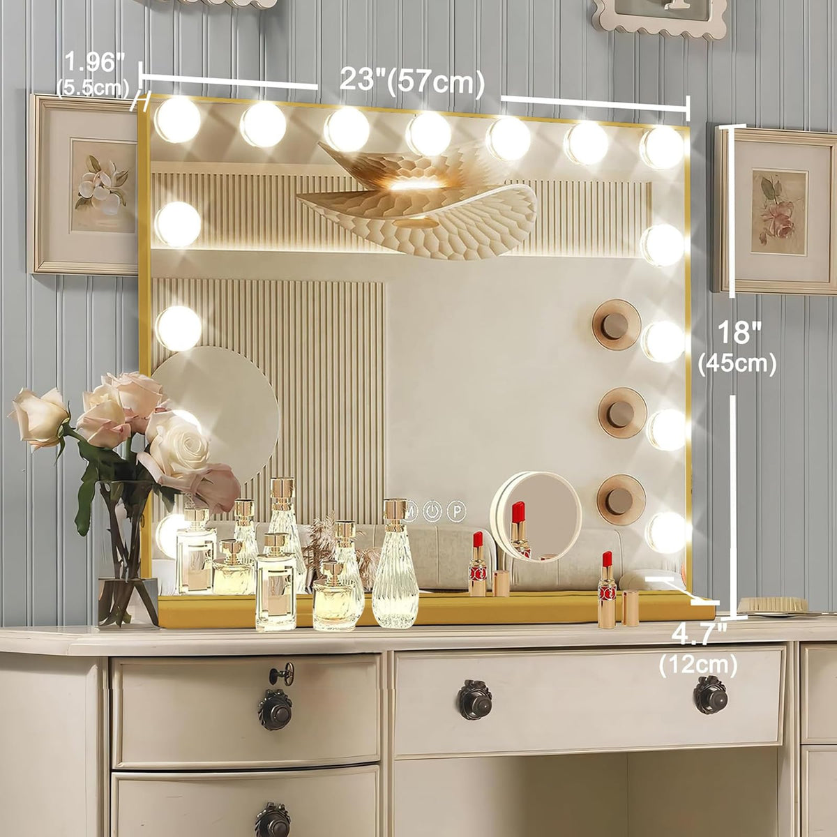 Ratsamee Hollywood Vanity Mirror elegant aluminum frame close-up