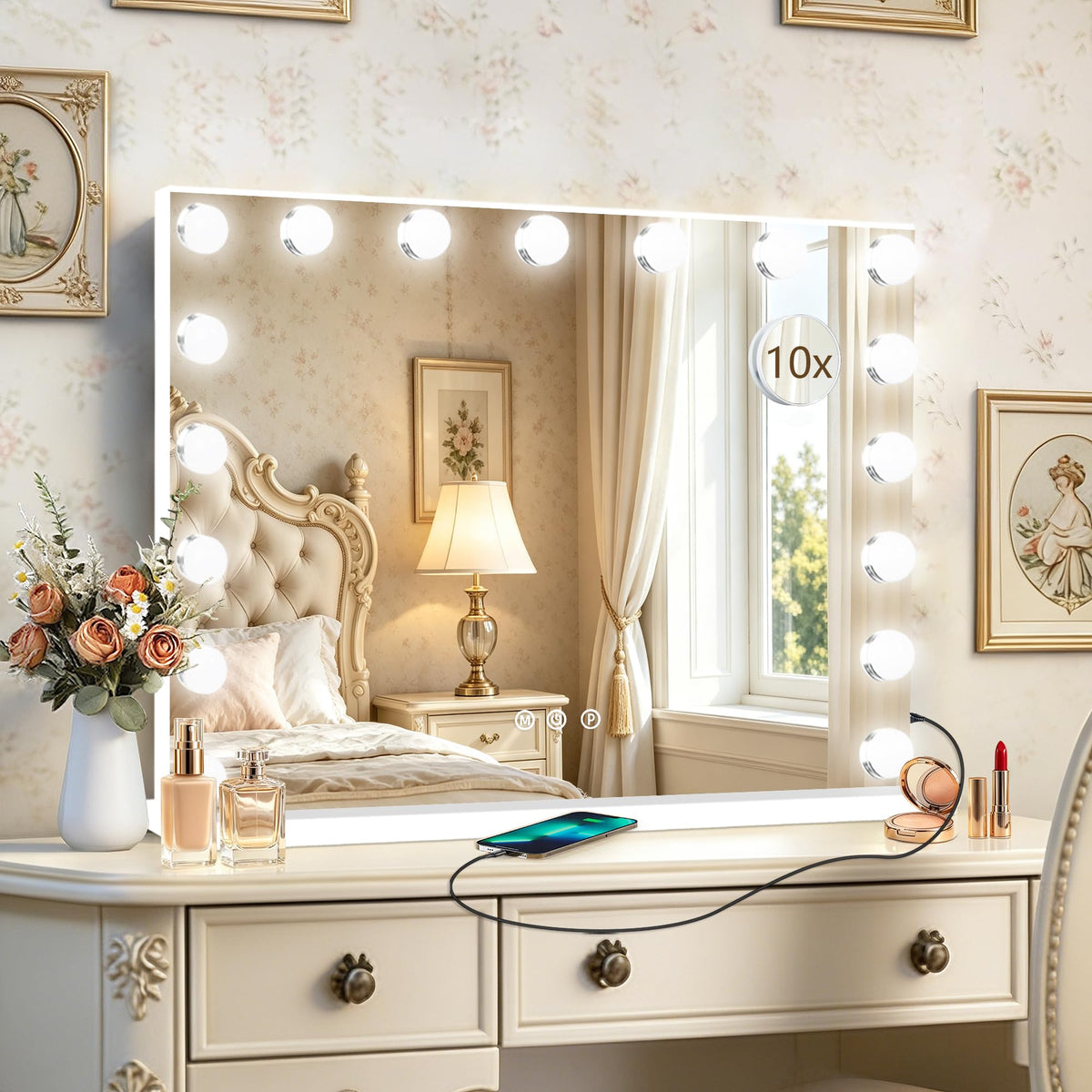 Ratsamee Hollywood Vanity Mirror front view with 17 dimmable bulbs