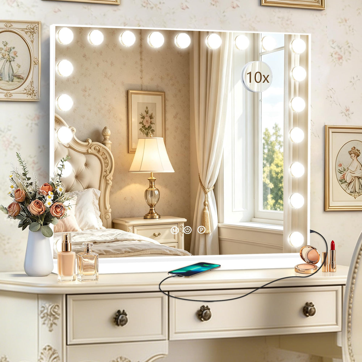 Ratsamee Hollywood Vanity Mirror front view with 21 dimmable bulbs