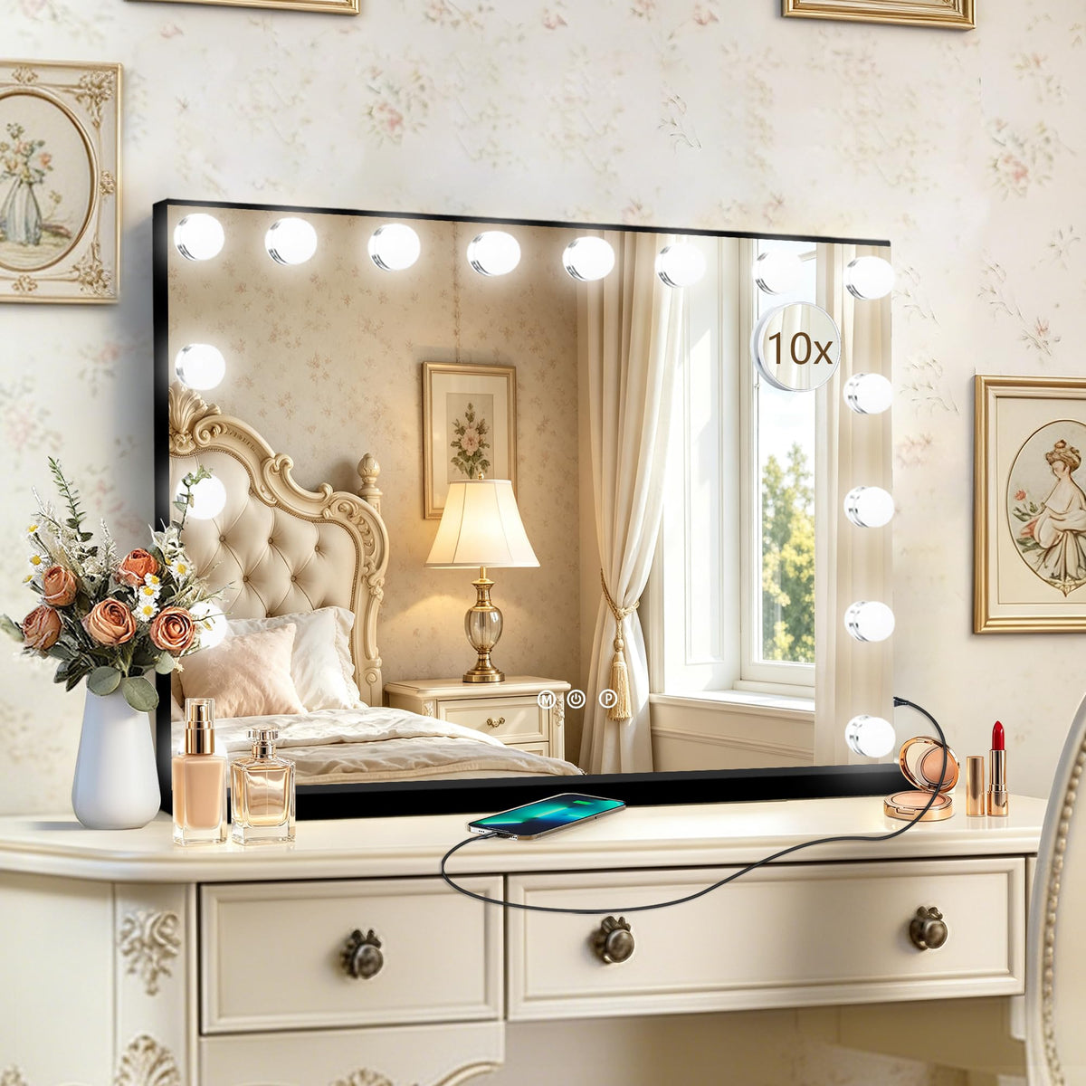 Ratsamee Hollywood Vanity Mirror front view with lights