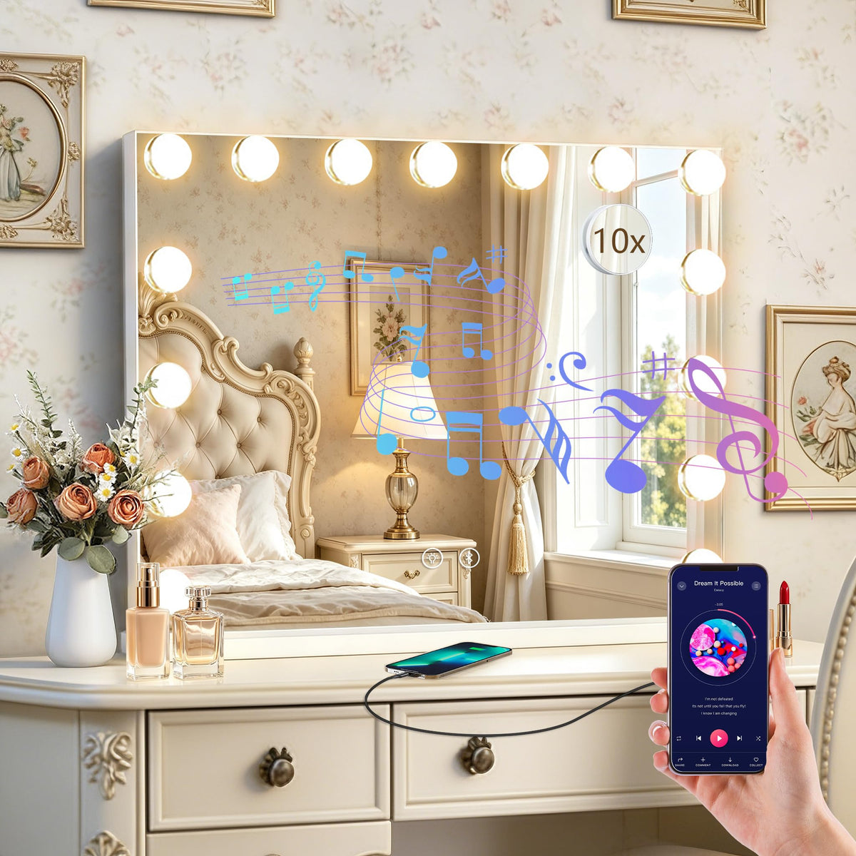 Ratsamee Hollywood Vanity Mirror front view with lights