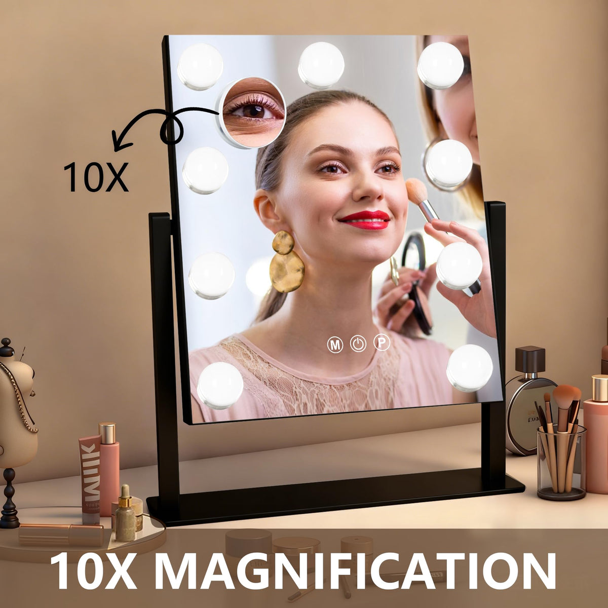 Ratsamee Makeup Mirror on a vanity with cosmetics