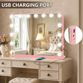 Ratsamee Pink Hollywood Vanity Mirror displaying cool light setting