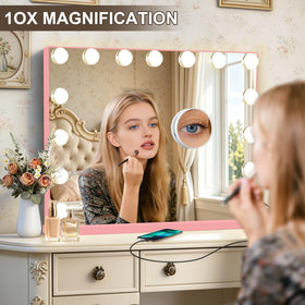 Ratsamee Pink Hollywood Vanity Mirror displaying natural light setting