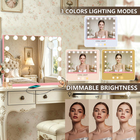 Ratsamee Pink Hollywood Vanity Mirror with detachable 10X magnifying mirror