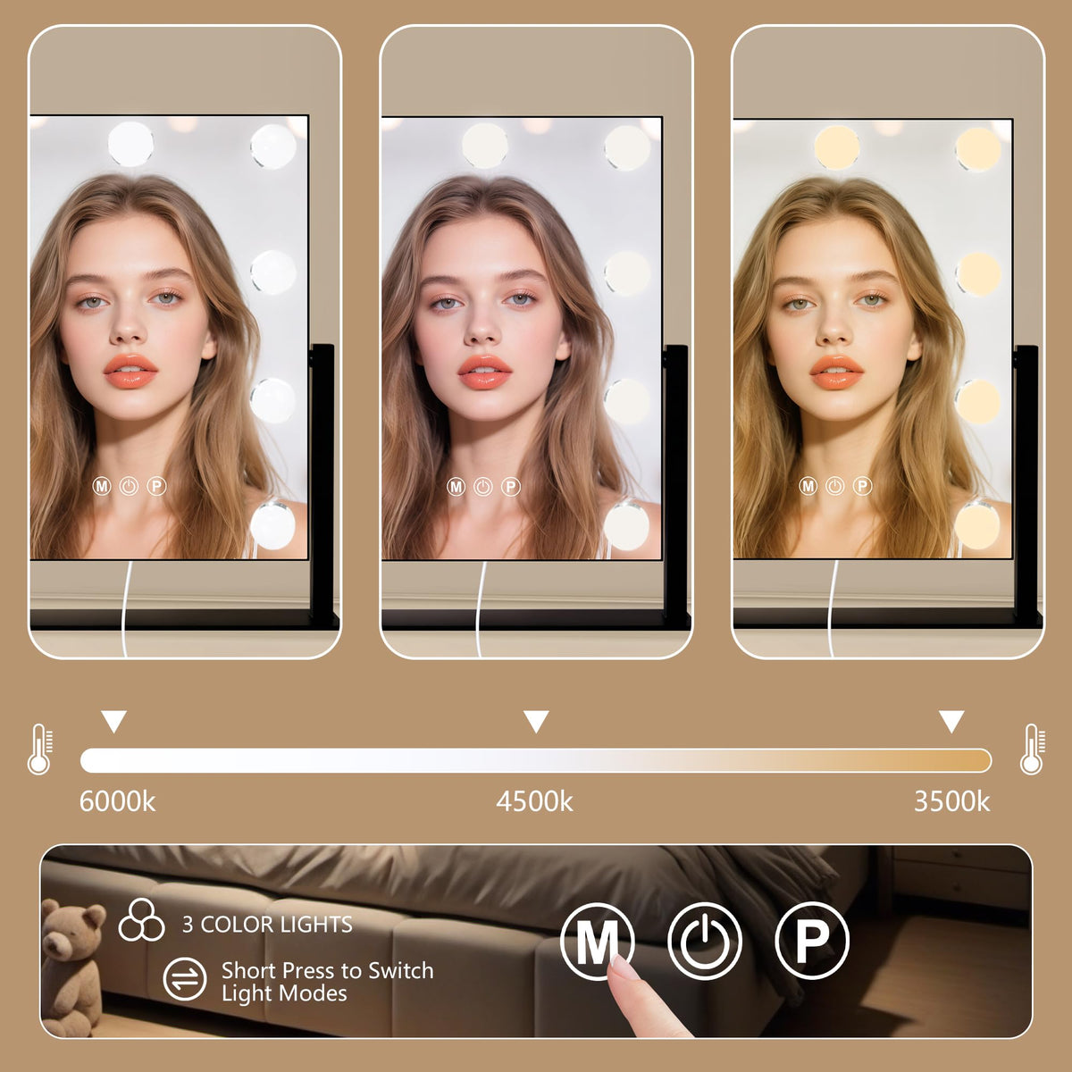 Ratsamee Portable Makeup Mirror displaying three colour modes