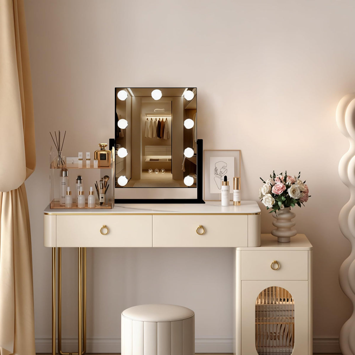 Ratsamee Portable Makeup Mirror side view showing 360° rotation