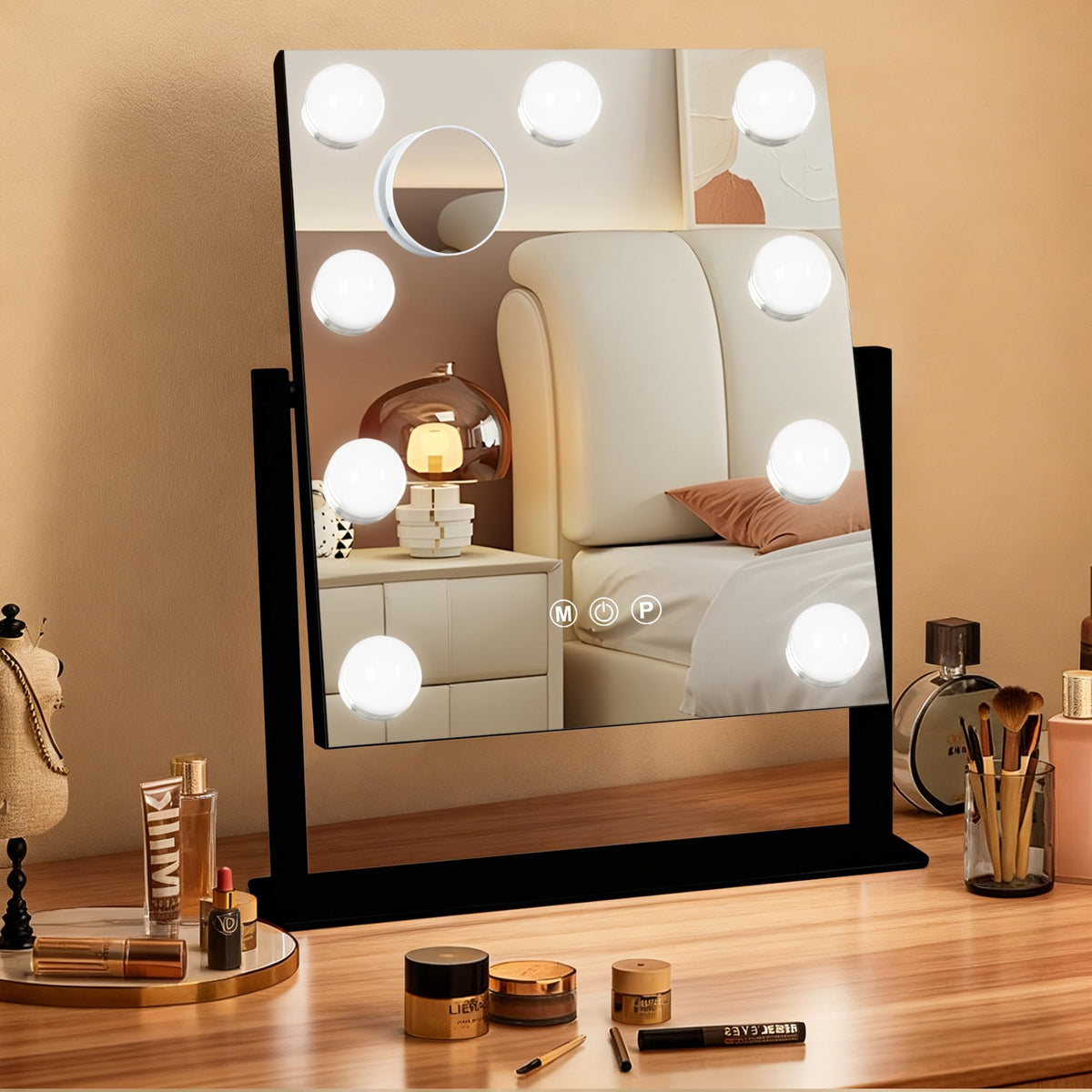 Ratsamee Portable Travel Makeup Mirror front view with lights