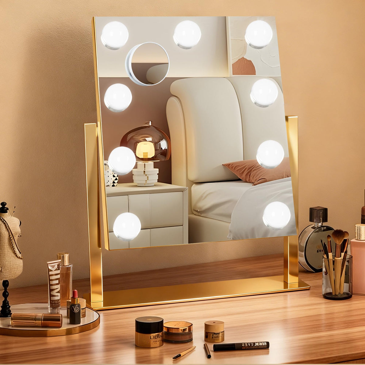 Ratsamee Portable Travel Makeup Mirror front view with lights