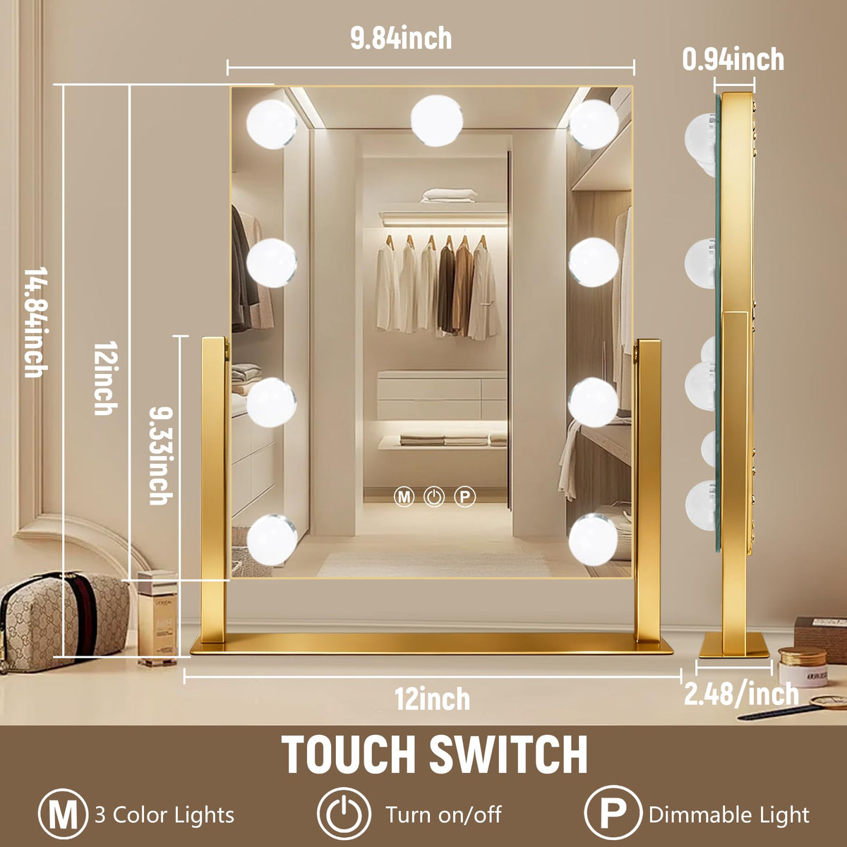 Ratsamee Portable Travel Makeup Mirror with adjustable lighting in use