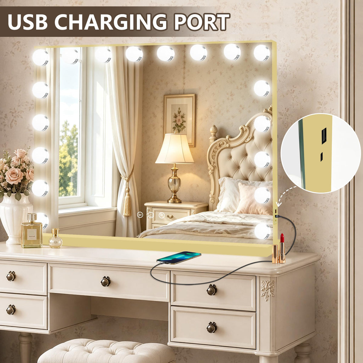 Ratsamee Vanity Mirror displaying 3 colour light settings