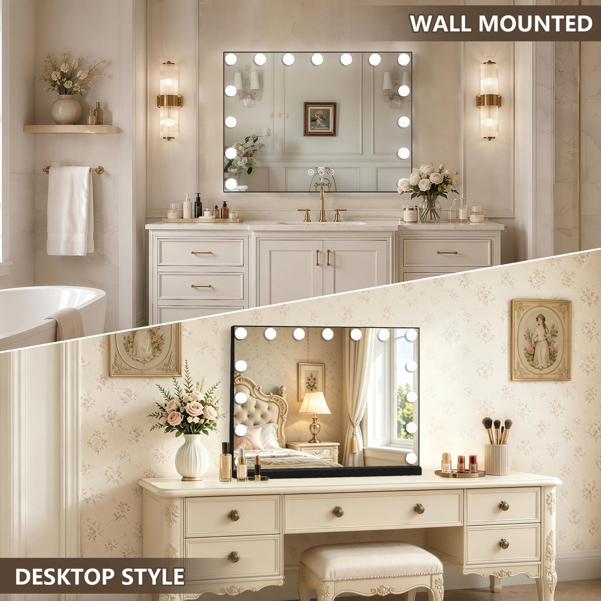 Ratsamee Vanity Mirror displaying three colour light settings