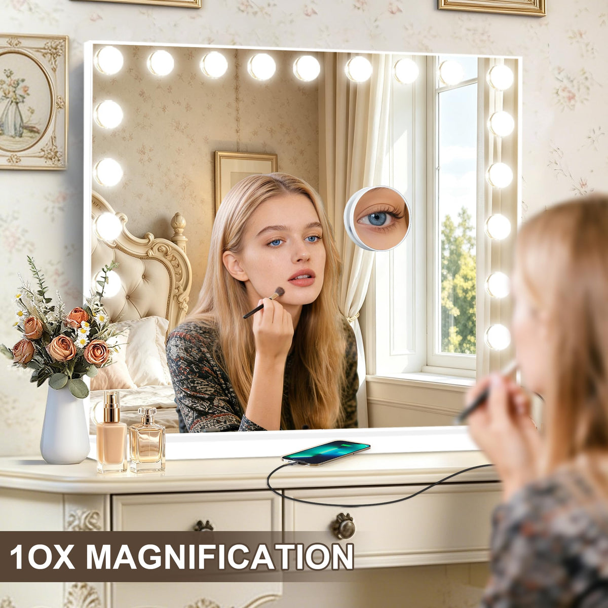 Ratsamee Vanity Mirror displaying warm light setting
