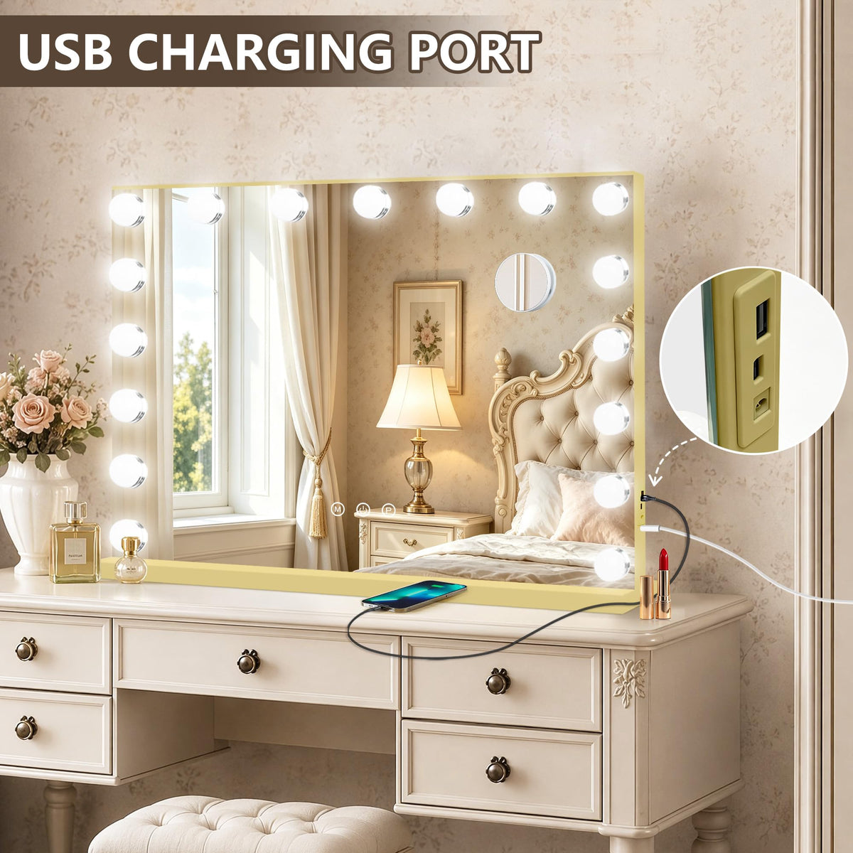 Ratsamee Vanity Mirror elegant design on a makeup desk