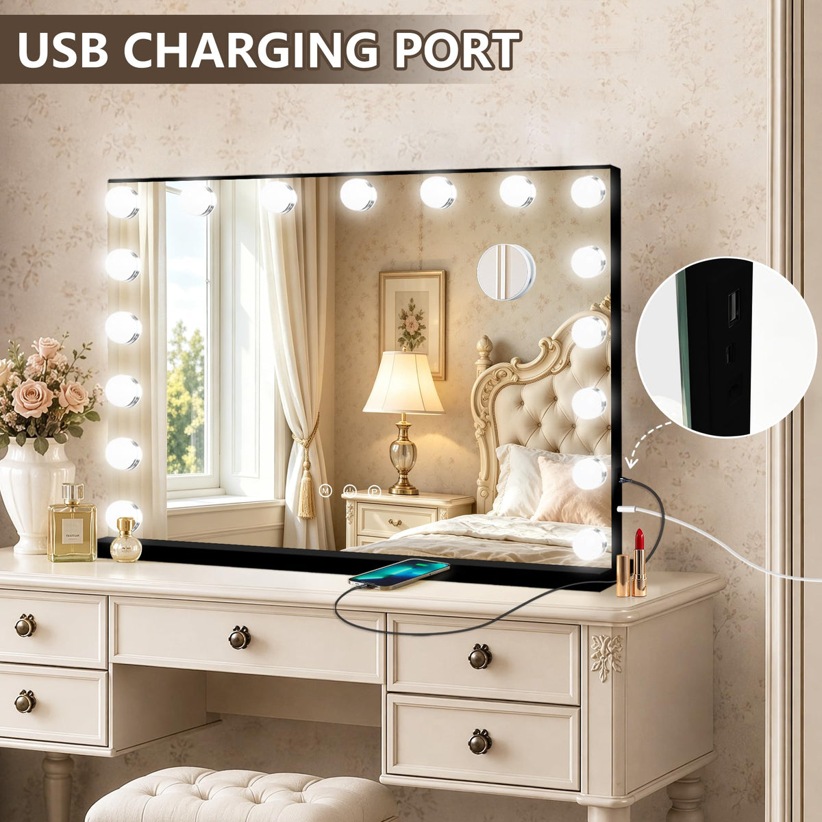 Ratsamee Vanity Mirror elegant design on makeup desk