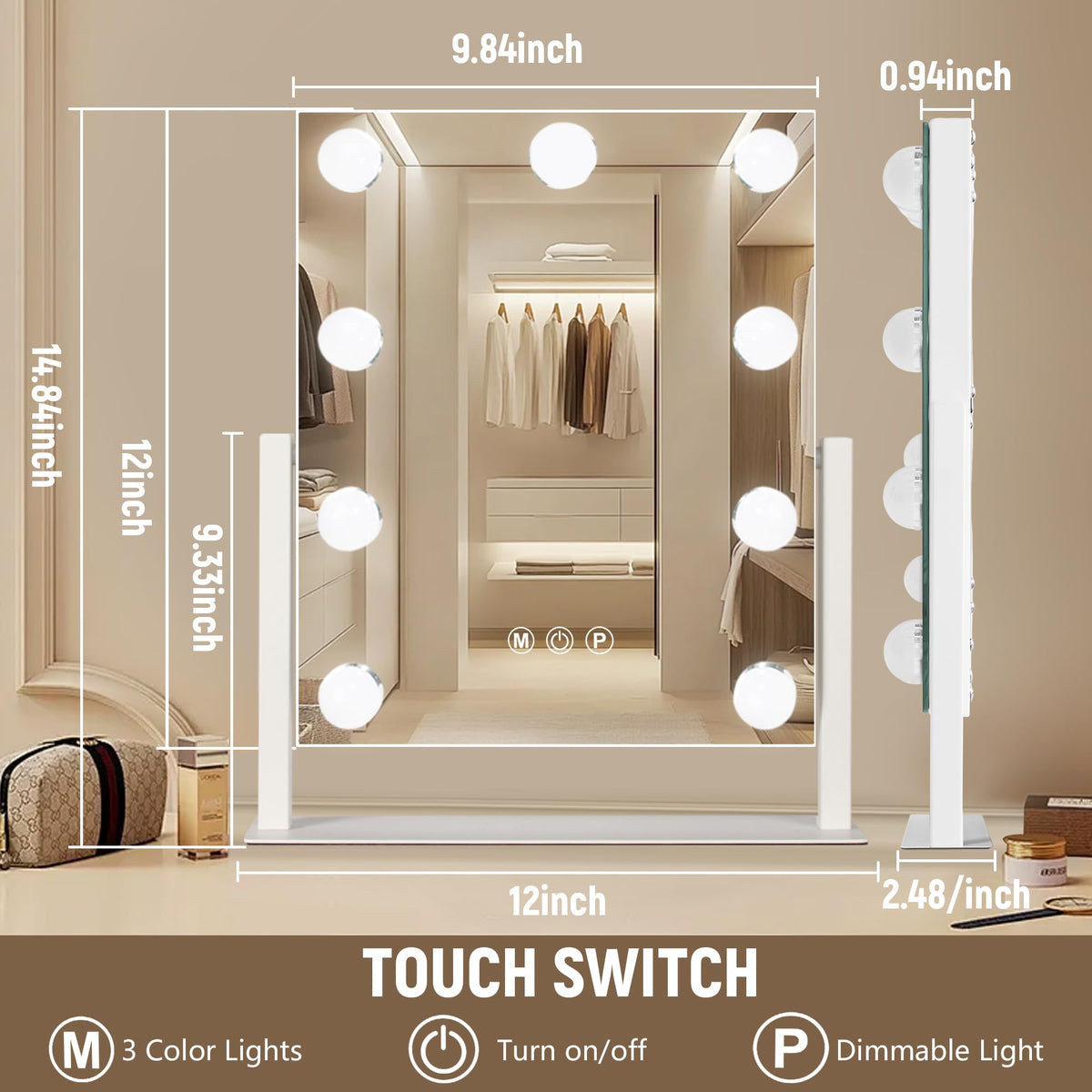 Ratsamee Vanity Mirror with adjustable lighting settings