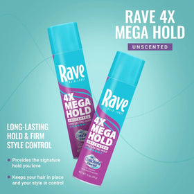 Rave 4X Mega Unscented Hairspray 4-pack display