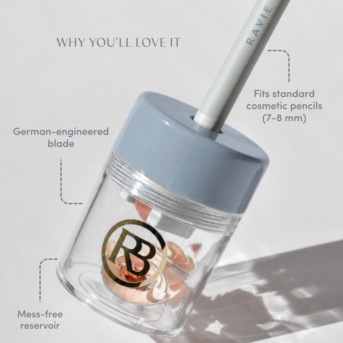 Ravie Beauty Lip & Eye Liner Pencil Sharpener with shavings reservoir
