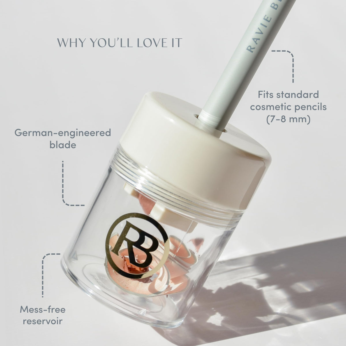 Ravie Beauty sharpener showing built-in shavings container