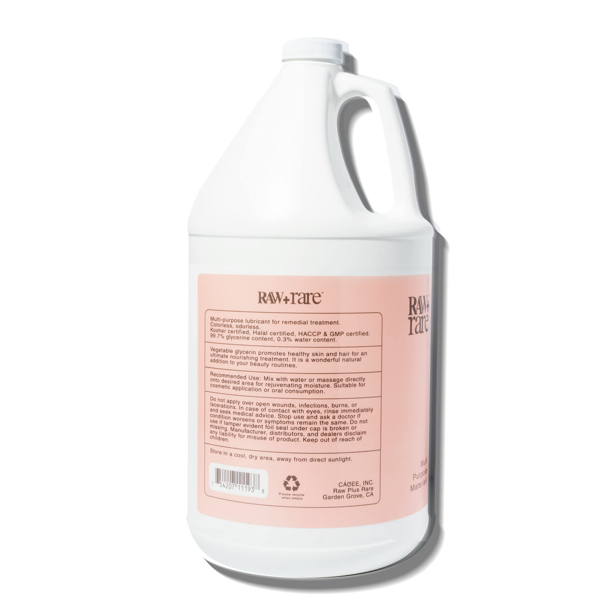 Raw Plus Rare Vegetable Glycerin 1 Gallon in a bathroom setting