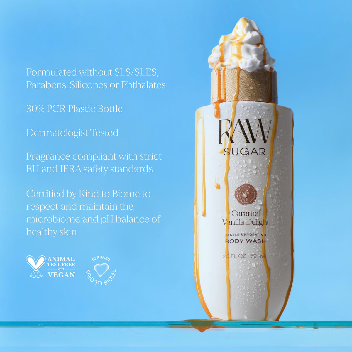 RAW SUGAR Caramel Vanilla Delight Body Wash texture close-up