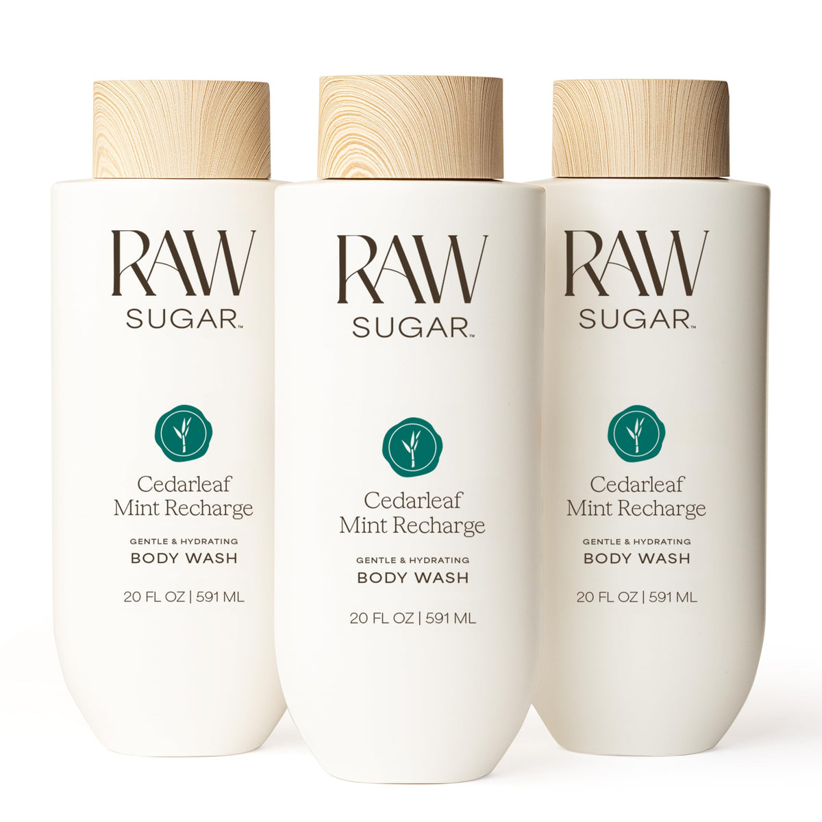 RAW SUGAR Cedarleaf Mint Recharge Body Wash 20 Fl Oz front view