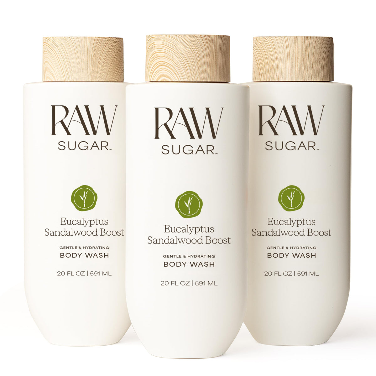 RAW SUGAR Eucalyptus Sandalwood Body Wash 20 Fl Oz front view