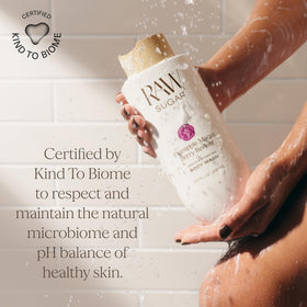 RAW SUGAR Lemon Citrus Energizer Body Wash in a shower setting