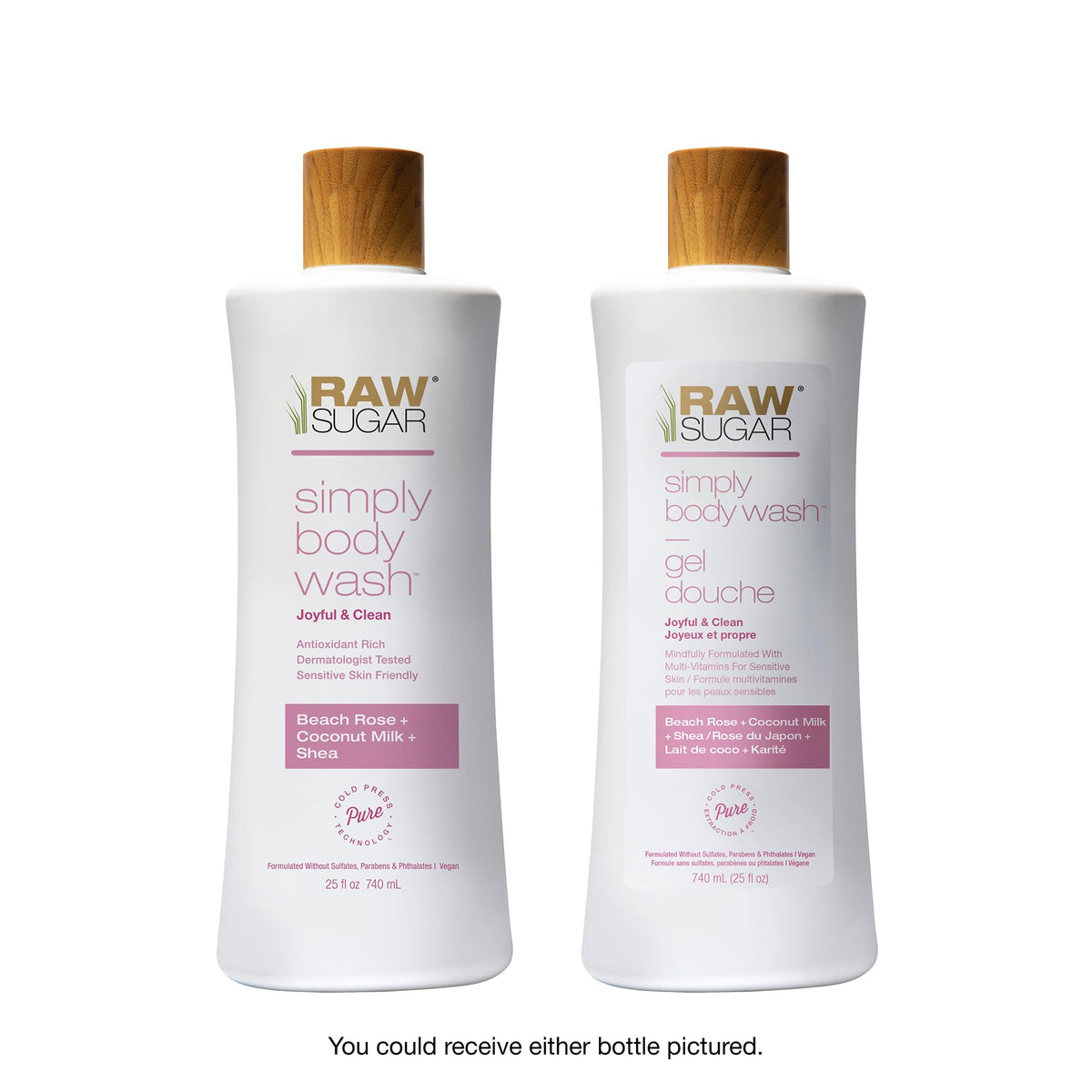 RAW SUGAR Simply Body Wash Beach Rose + Coconut Milk + Shea bottle back view